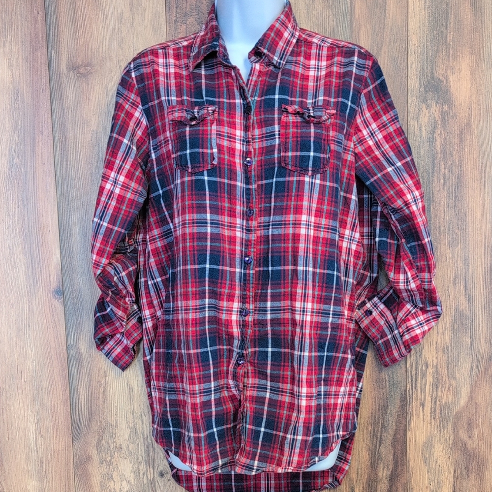 Fashion Web XL Red and Navy Plaid Button Down Shirt XL                 C159
